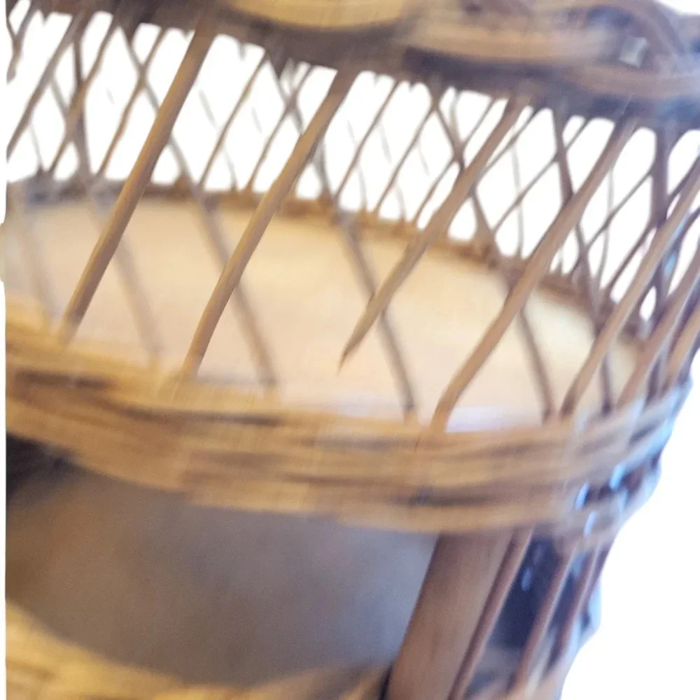 Mid 20th-Century Cottage Chic Bamboo & Willow Tiered Round Storage Basket Tower
